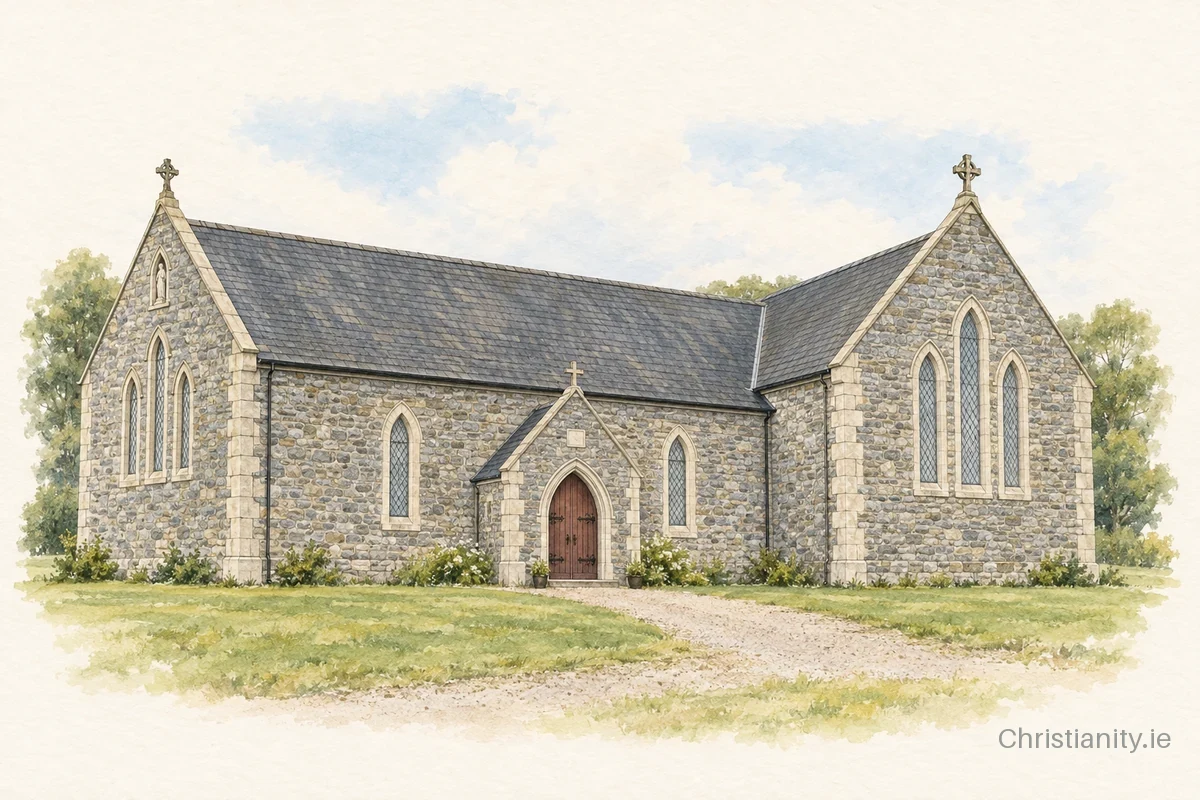 Watercolour and ink illustration of Church of the Immaculate Conception, Drumraney