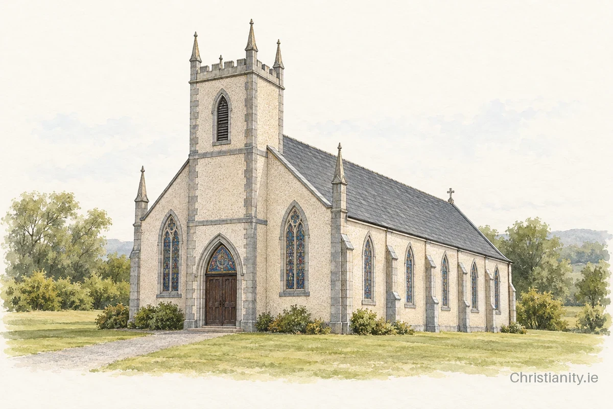 Watercolour and ink illustration of Church of the Immaculate Conception, Drumsna