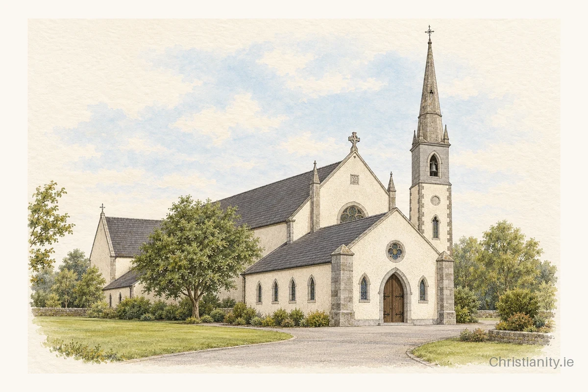 Watercolour and ink illustration of Church of the Immaculate Conception, Ferbane