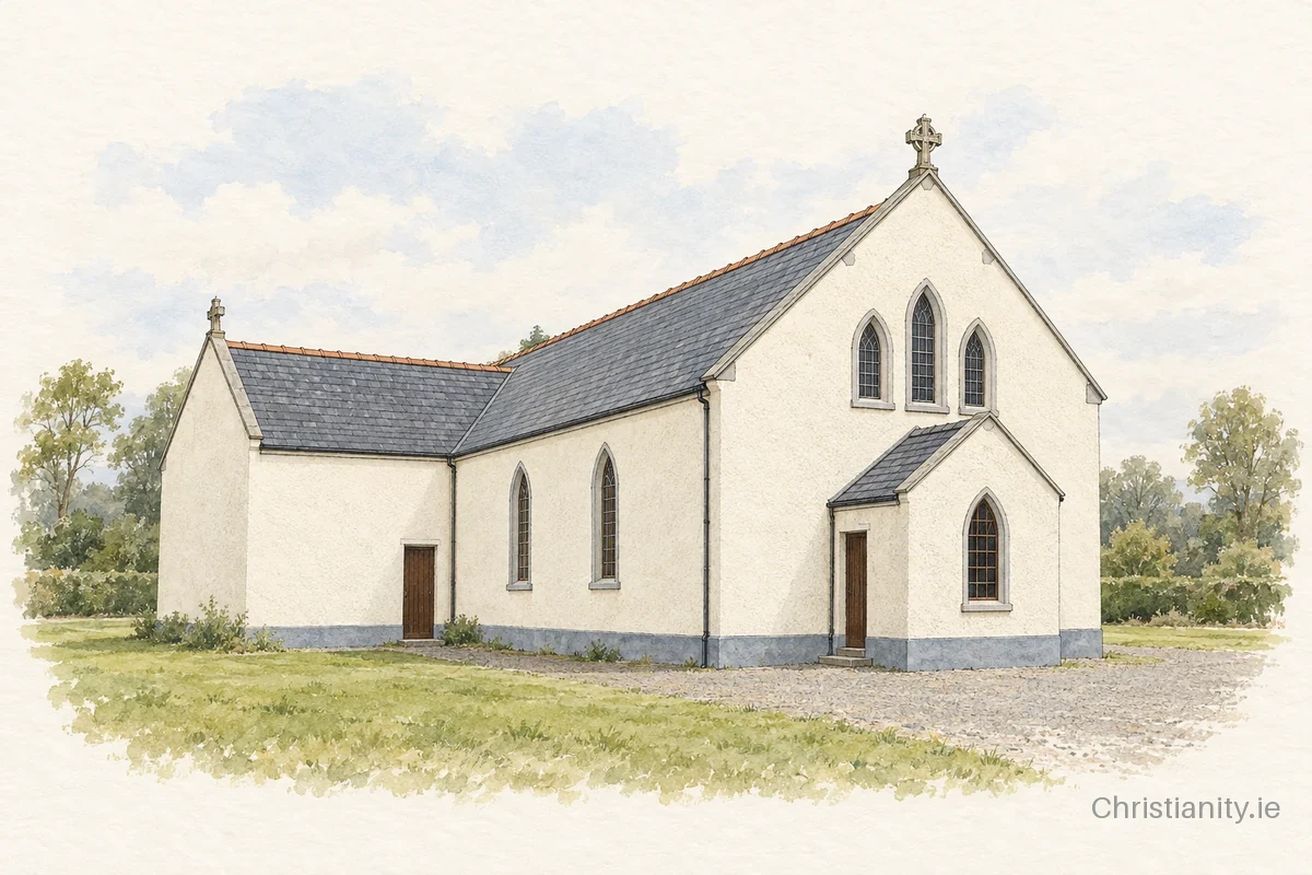 Watercolour and ink illustration of Church of the Immaculate Conception, Forgney