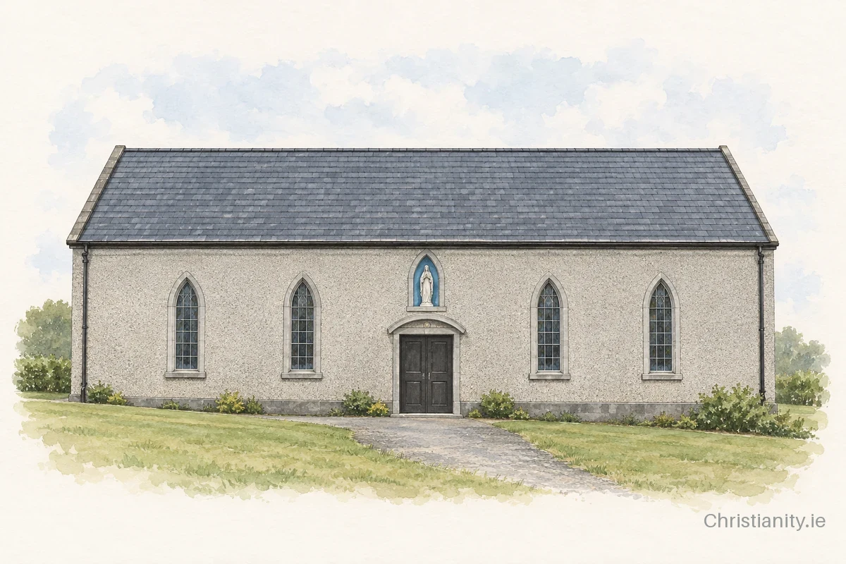 Watercolour and ink illustration of Church of the Immaculate Conception, Inagh