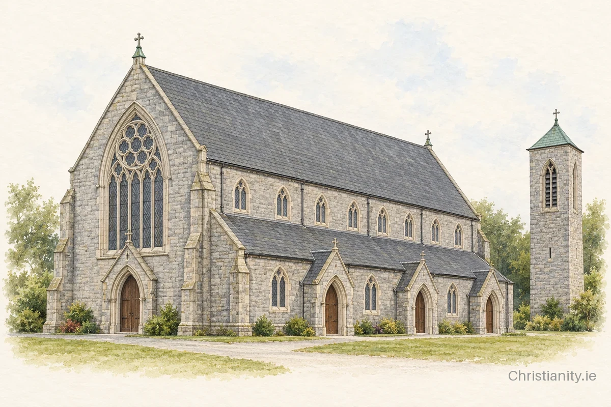 Watercolour and ink illustration of Church of the Immaculate Conception, Kanturk