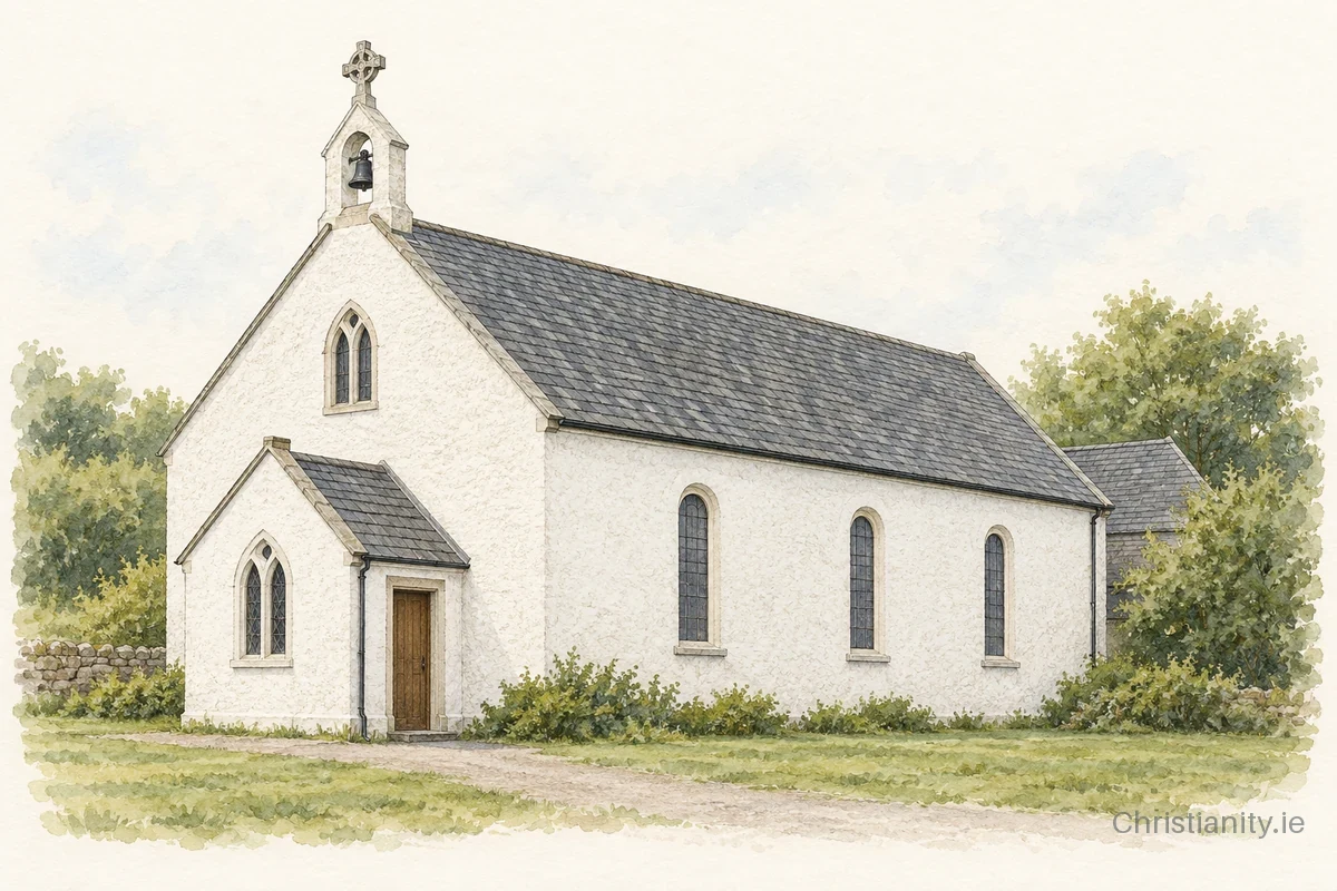 Watercolour and ink illustration of Church of the Immaculate Conception, Kealkill
