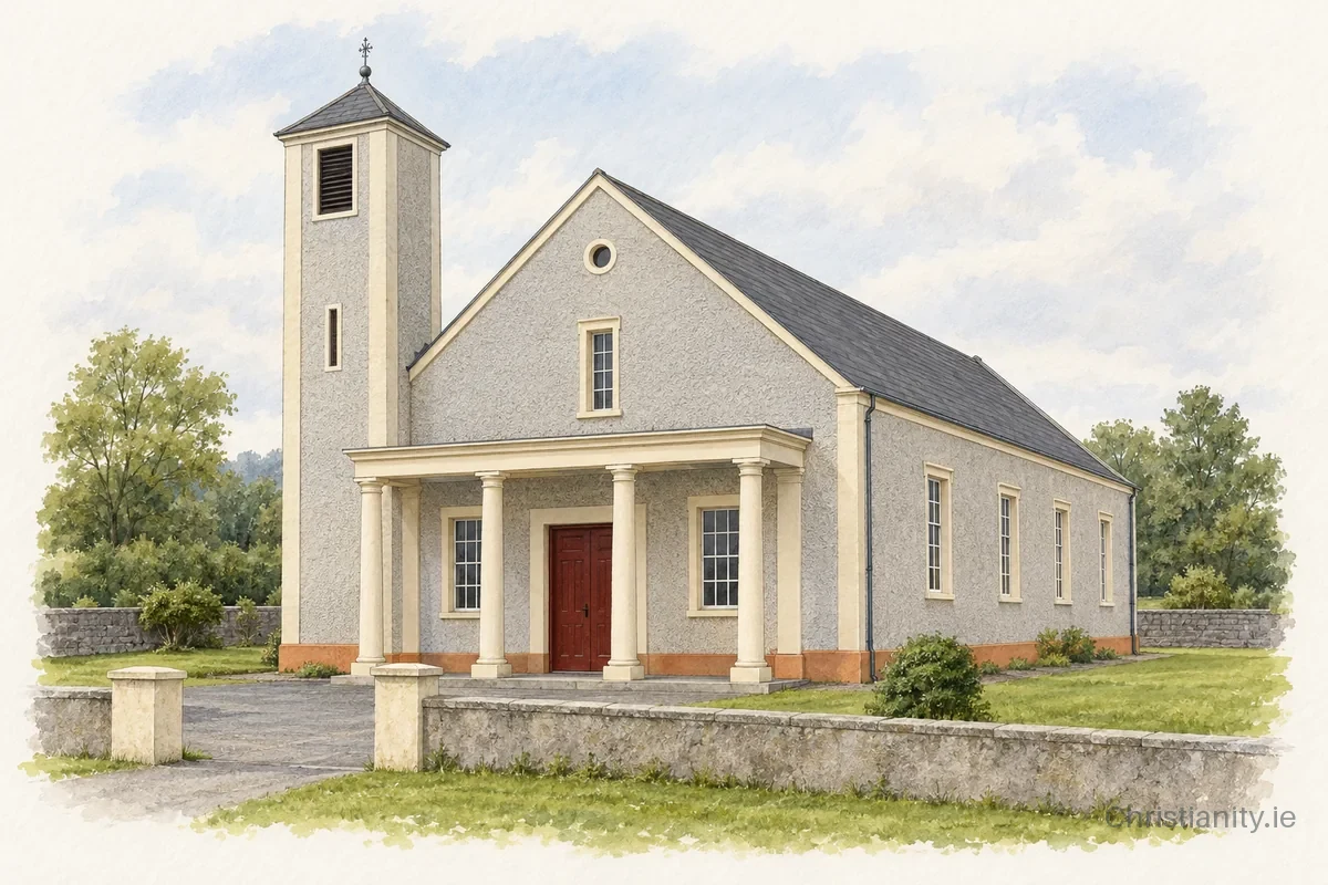 Watercolour and ink illustration of Church Of The Immaculate Conception, Kilconieran
