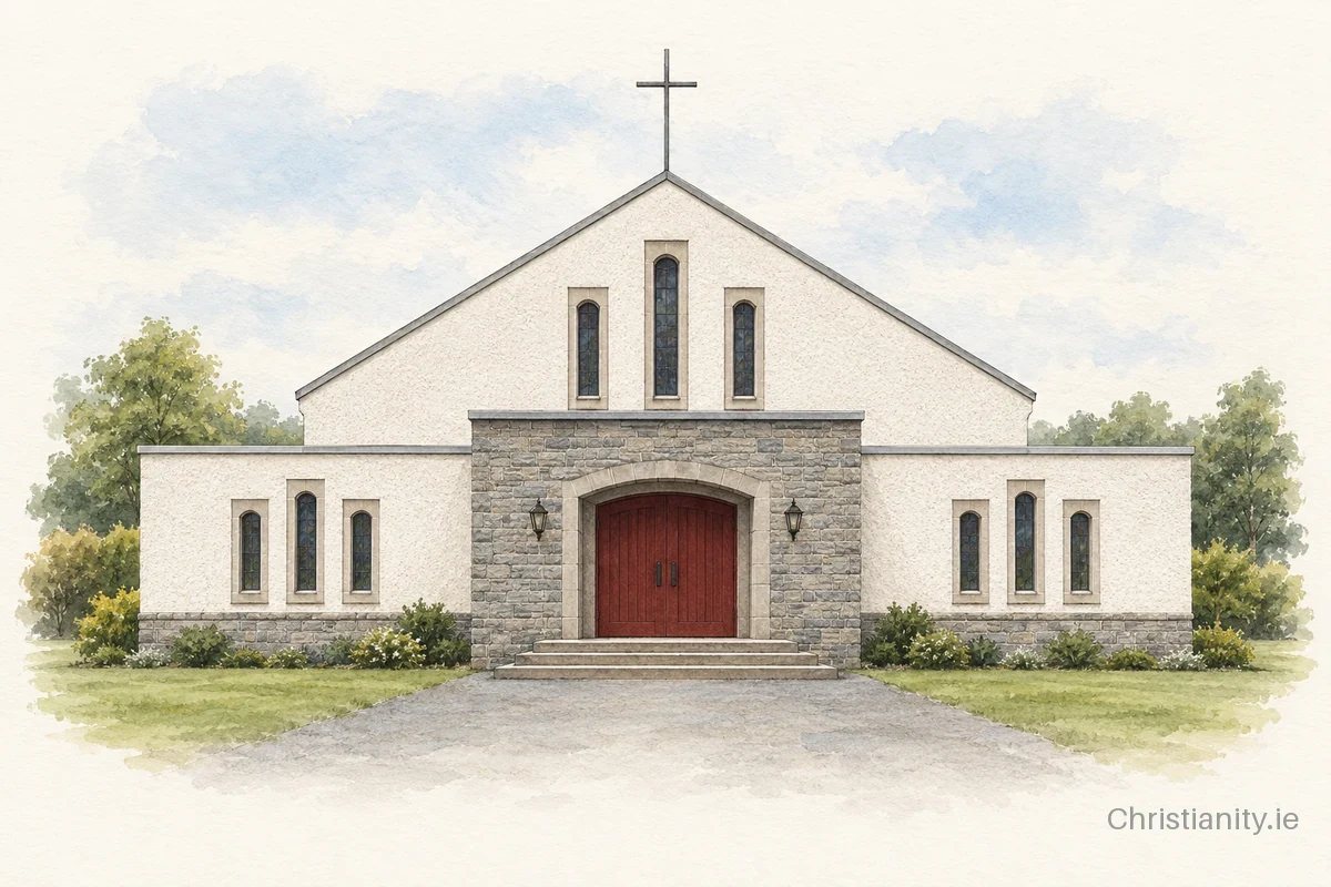 Watercolour and ink illustration of Church of the Immaculate Conception, Killea