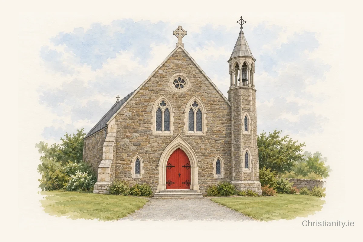 Watercolour and ink illustration of Church of the Immaculate Conception, Knightstown