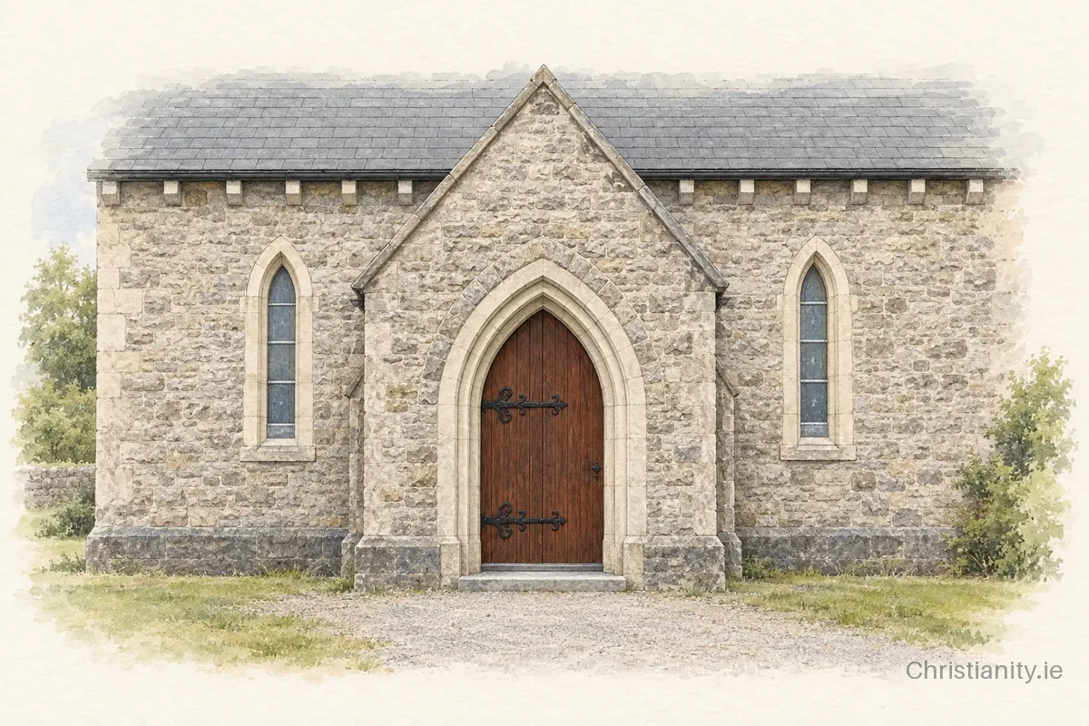 Watercolour and ink illustration of Church of the Immaculate Conception, Rathfeigh