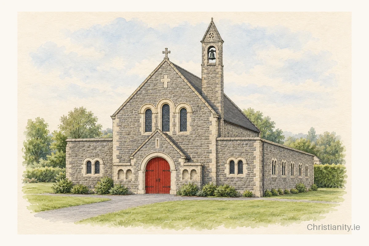 Watercolour and ink illustration of Church of the Immaculate Conception, Scotshouse