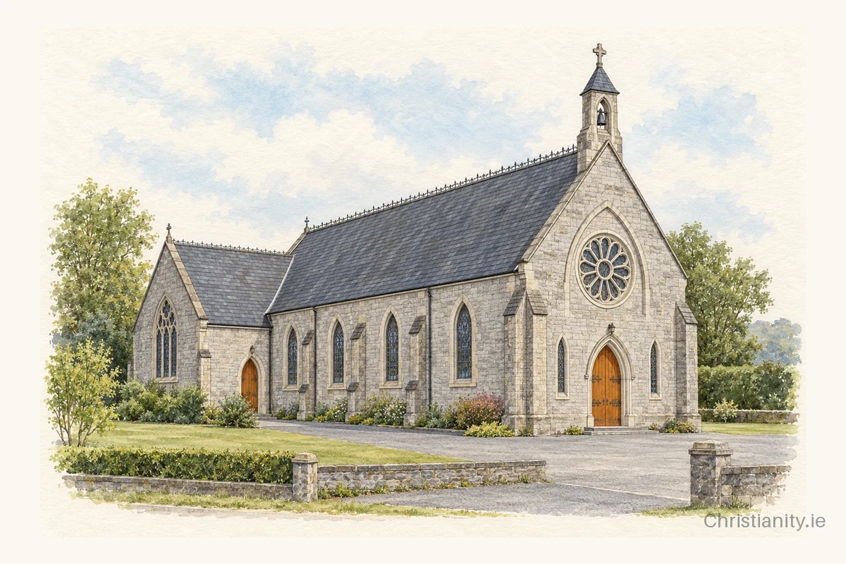 Watercolour and ink illustration of Church of the Immaculate Conception, Templederry