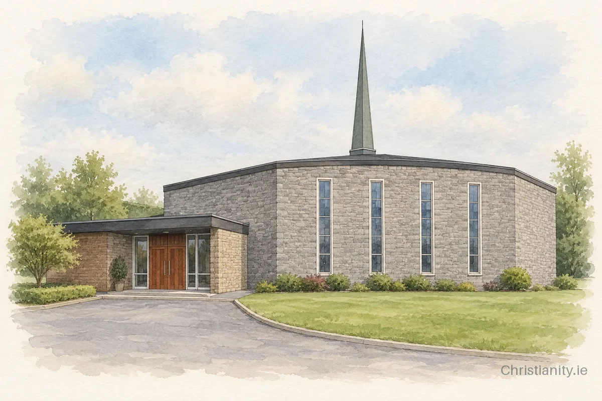 Watercolour and ink illustration of Church of the Immaculate Heart of Mary
