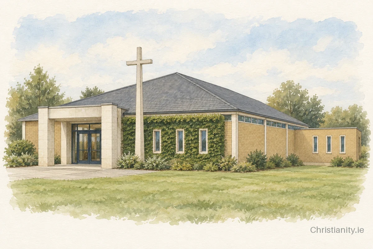 Watercolour and ink illustration of Church of the Irish Martyrs
