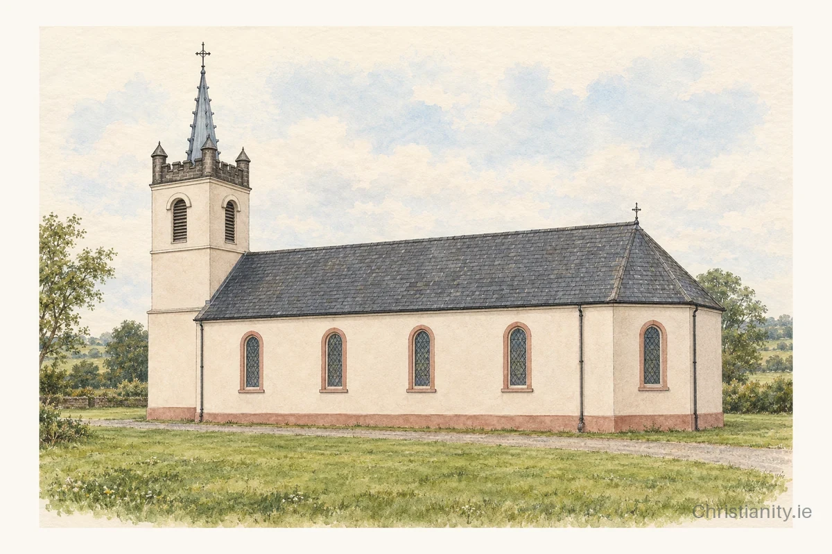 Watercolour and ink illustration of Church of the Most Holy Rosary, Tullycorbet