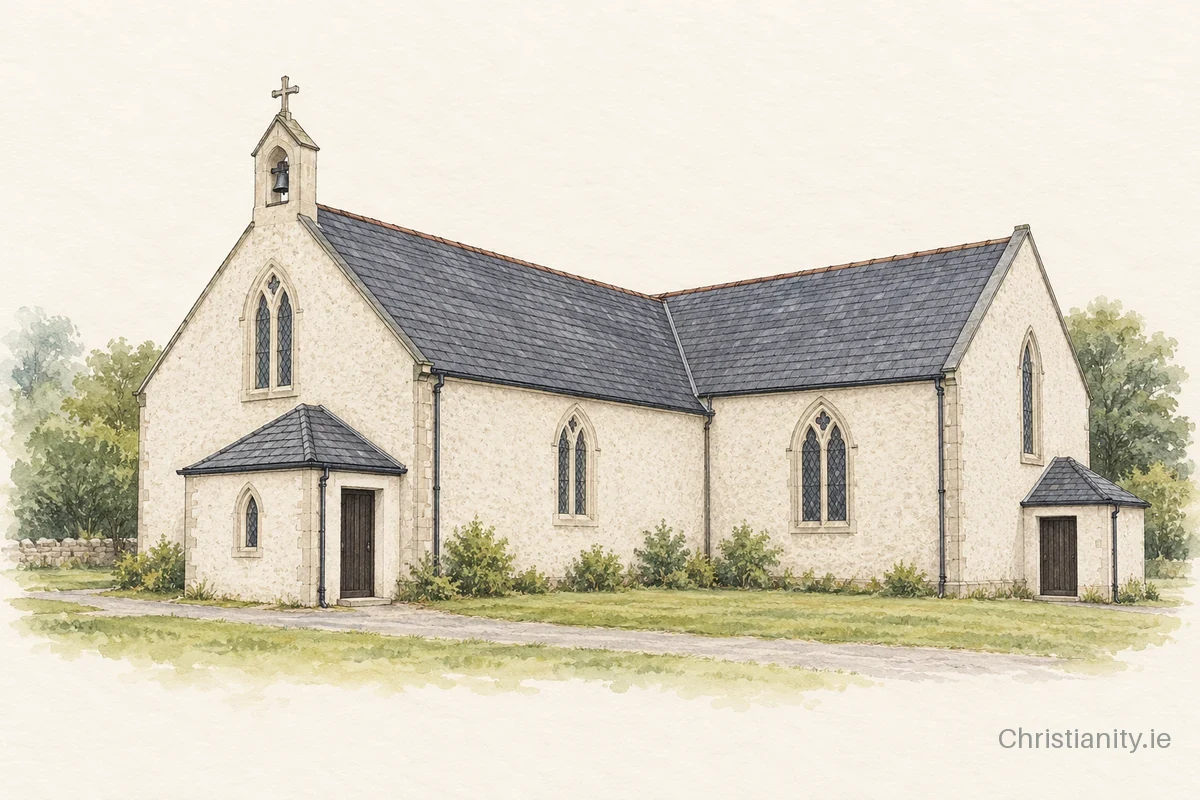 Watercolour and ink illustration of Church of the Mother of God, Saleen