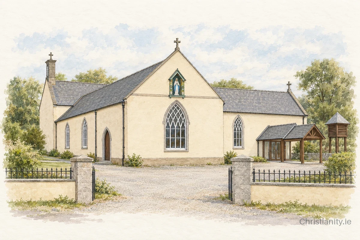 Watercolour and ink illustration of Church of the Nativity, Ballynacargy