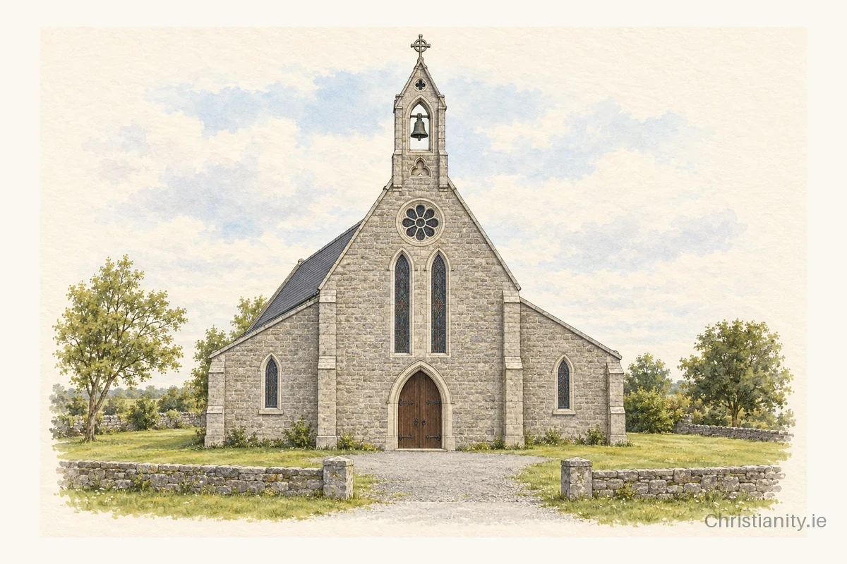Watercolour and ink illustration of Church of the Nativity, Kilcormac