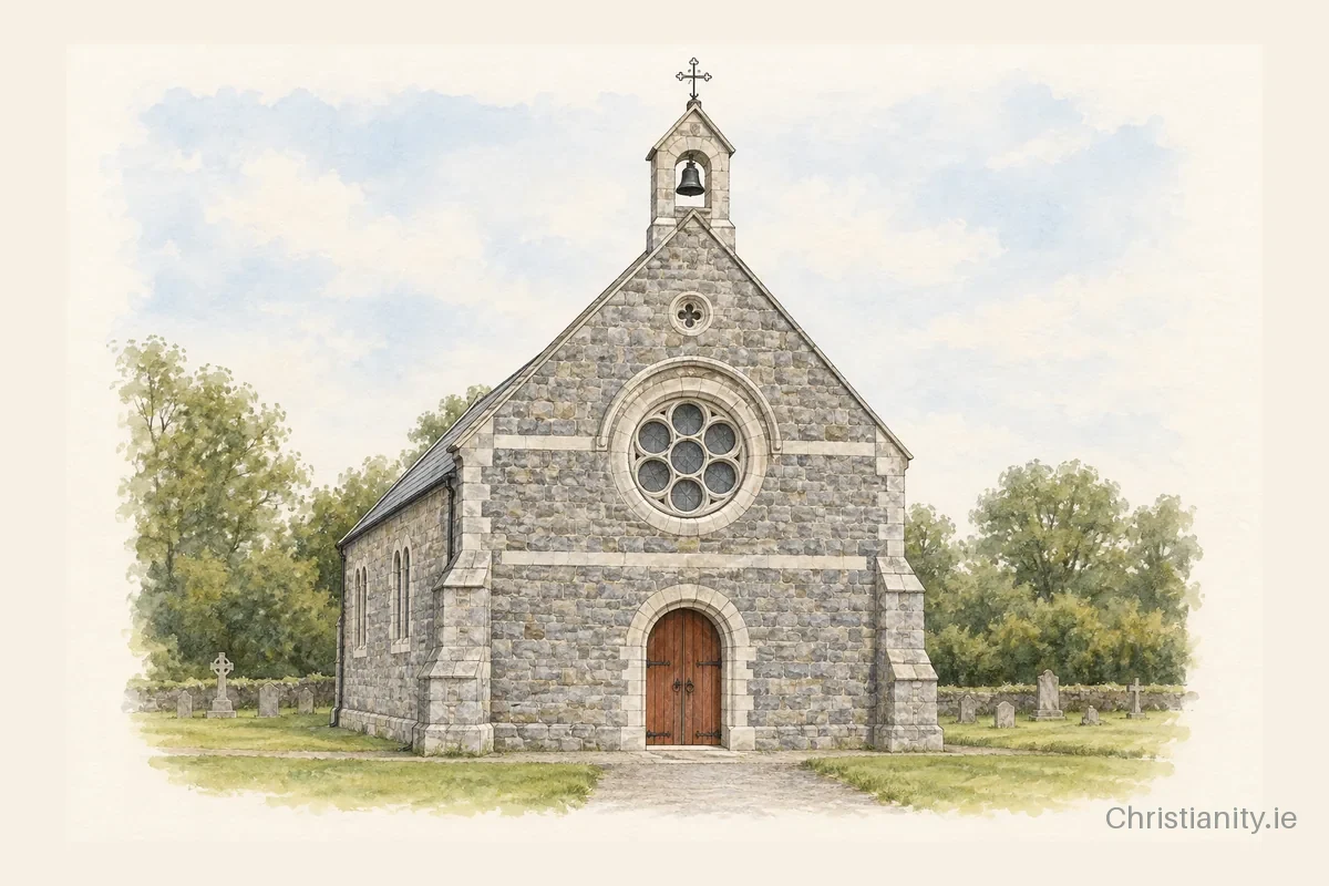 Watercolour and ink illustration of Church of the Nativity, Moynalvey