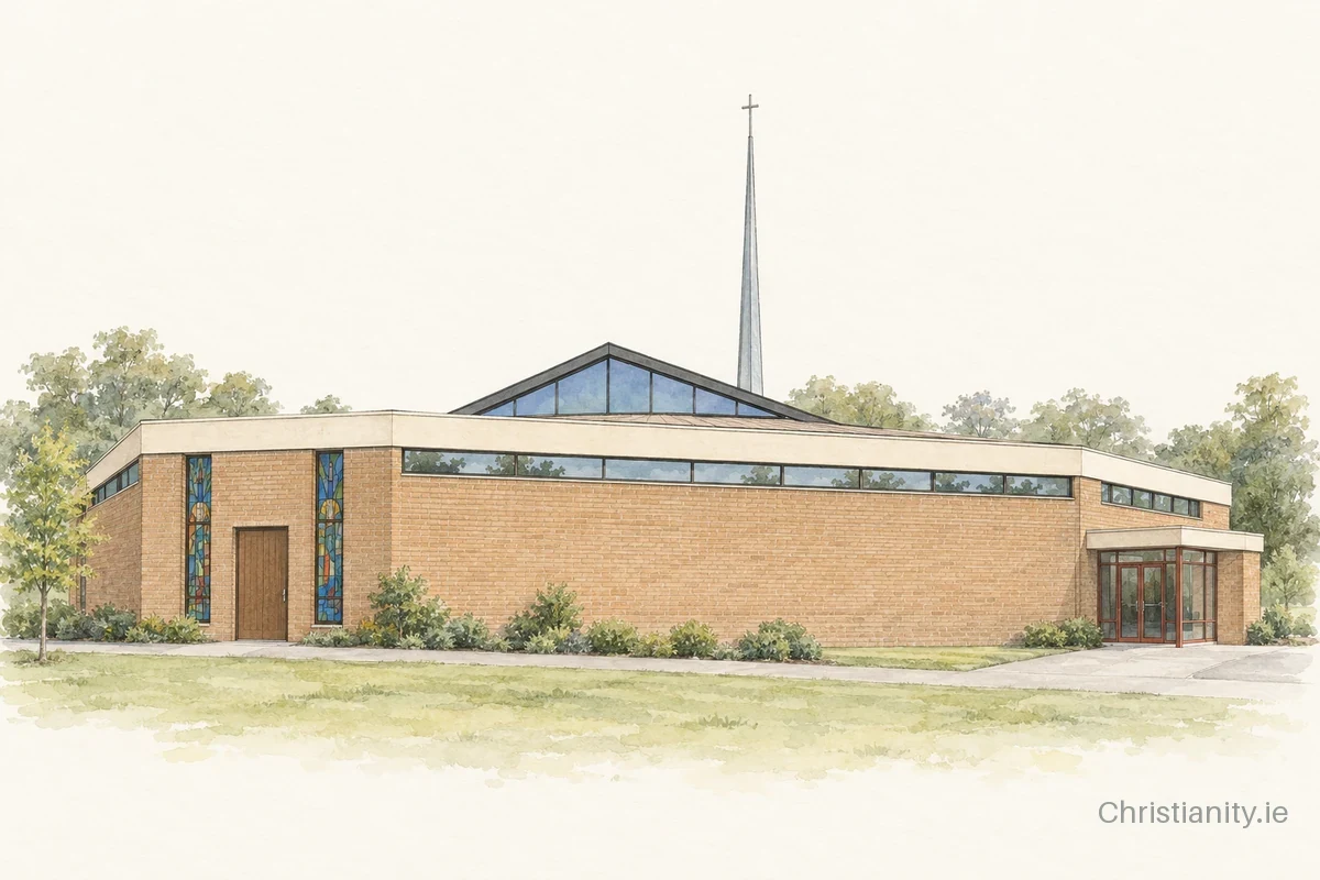Watercolour and ink illustration of Church of the Real Presence, Curraheen Road