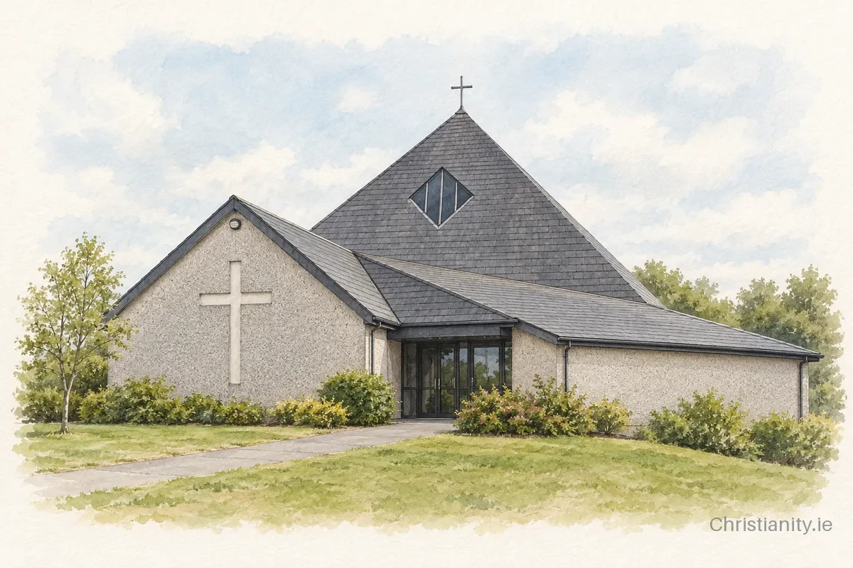 Watercolour and ink illustration of Church of the Resurrection, Ballinfoyle