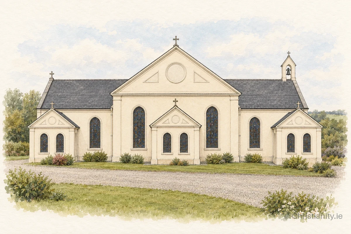Watercolour and ink illustration of Church of the Sacred Heart and Saint Joseph