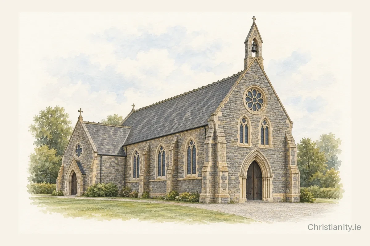 Watercolour and ink illustration of Church of the Sacred Heart, Borrisoleigh