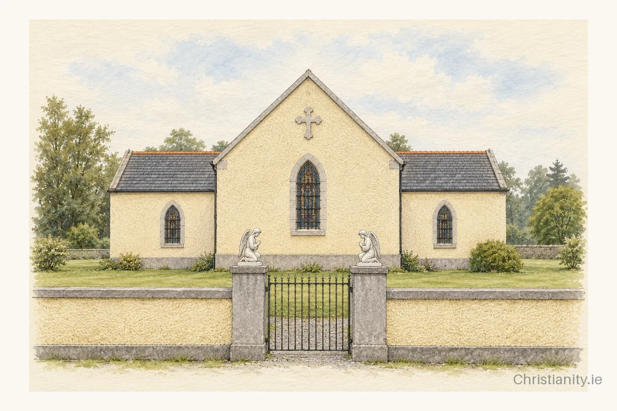 Watercolour and ink illustration of Church Of The Sacred Heart, Clonbulloge