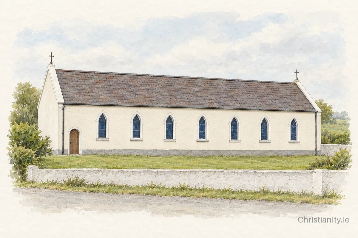 Watercolour and ink illustration of Church of the Sacred Heart, Kifian