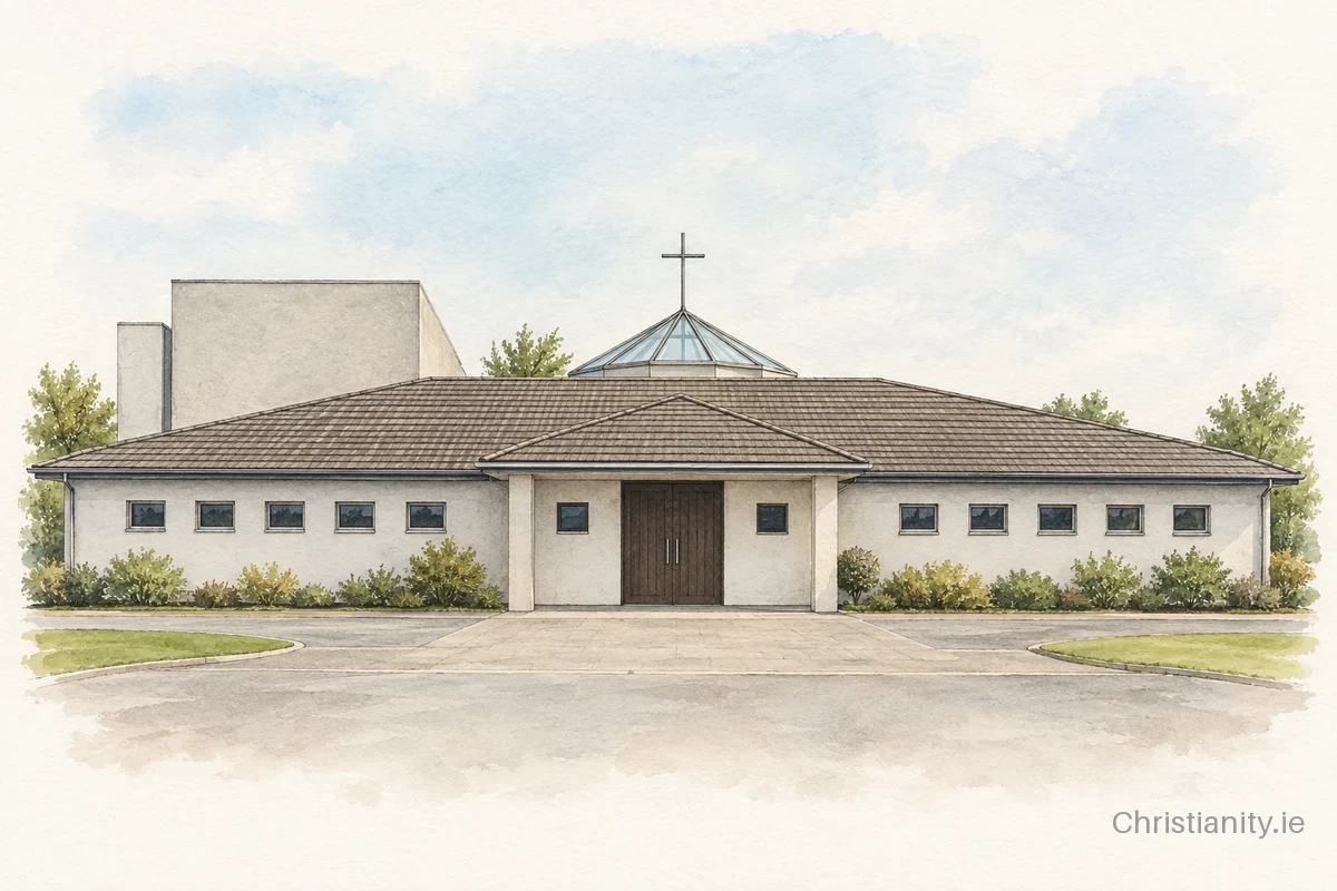 Watercolour and ink illustration of Church of the Sacred Heart Killinarden