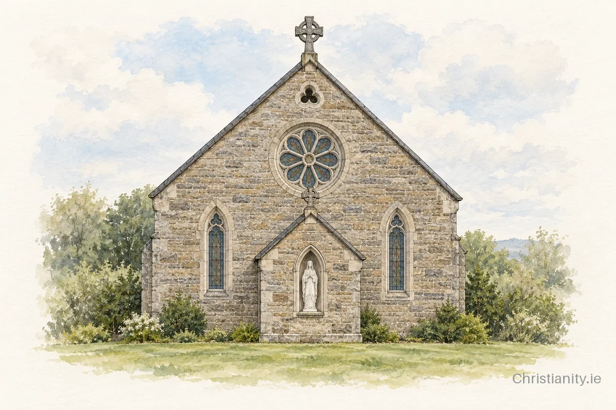 Watercolour and ink illustration of Church of the Sacred Heart, Mountcharles