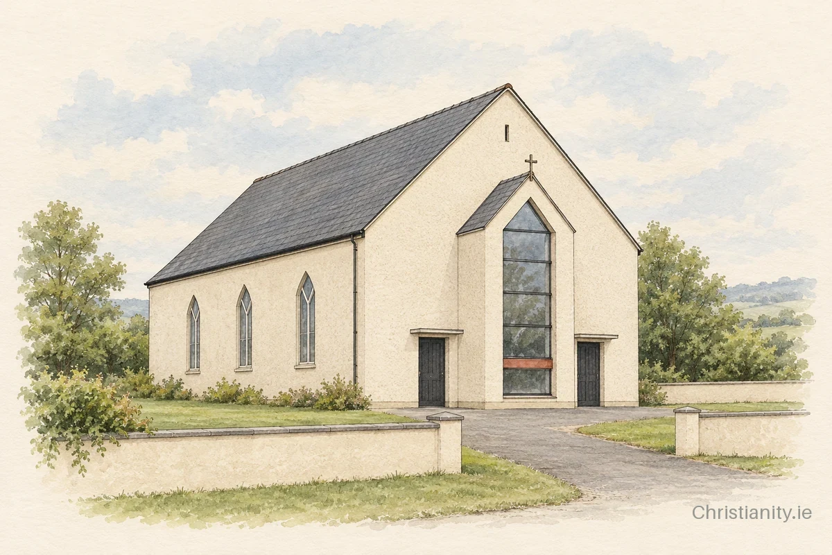 Watercolour and ink illustration of Church of the Sacred Heart, Oola