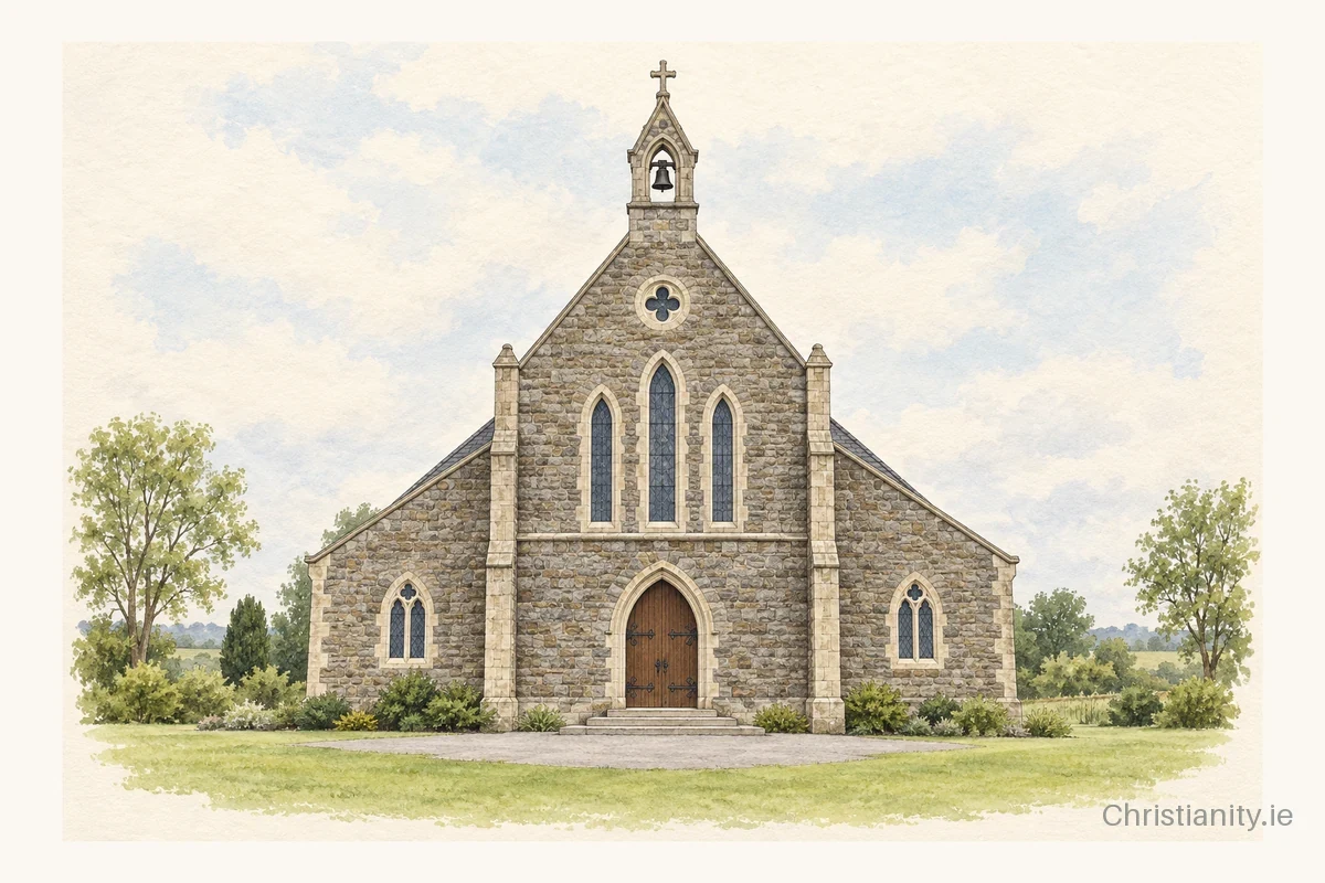 Watercolour and ink illustration of Church of the Sacred Heart, Rath