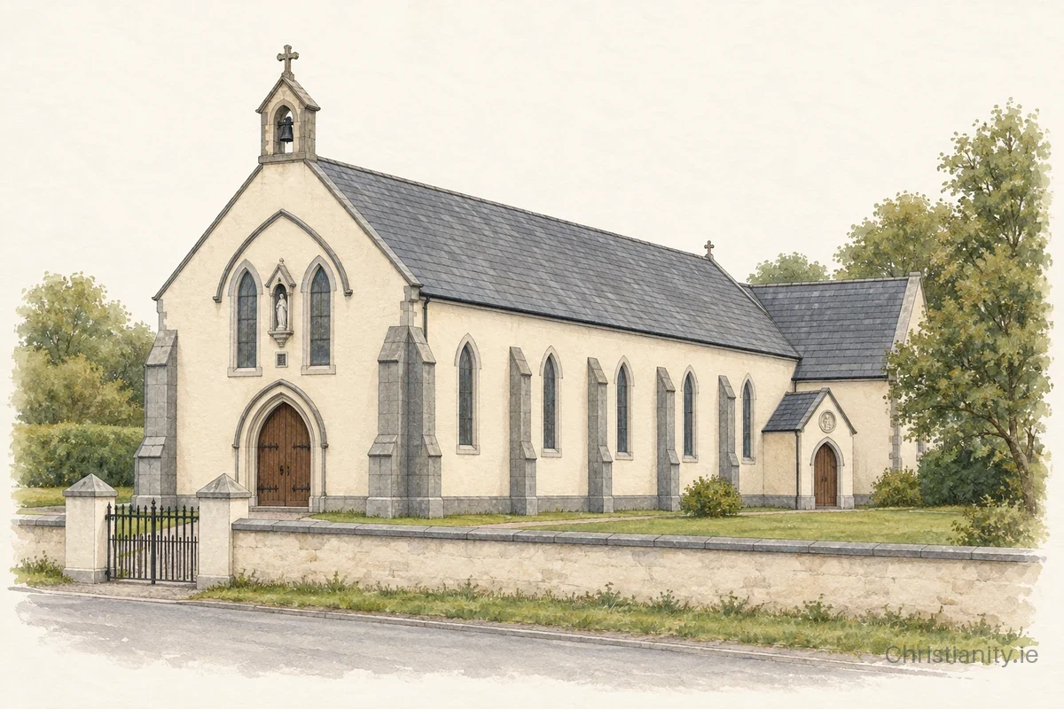 Watercolour and ink illustration of Church of the Sacred Heart & St. Barry, Whitehall