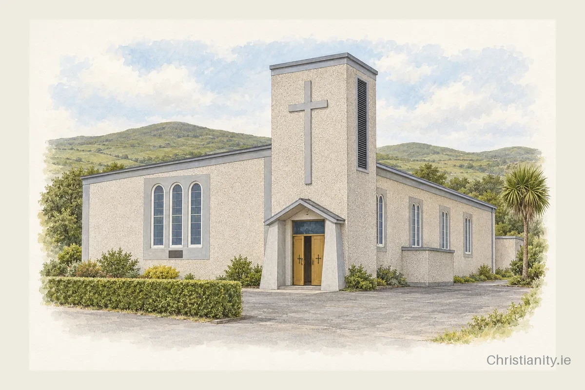 Watercolour and ink illustration of Church of the Sacred Heart The Glen