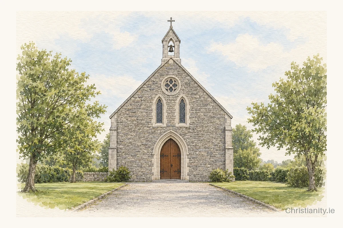 Watercolour and ink illustration of Church of the Visitation, Monagea