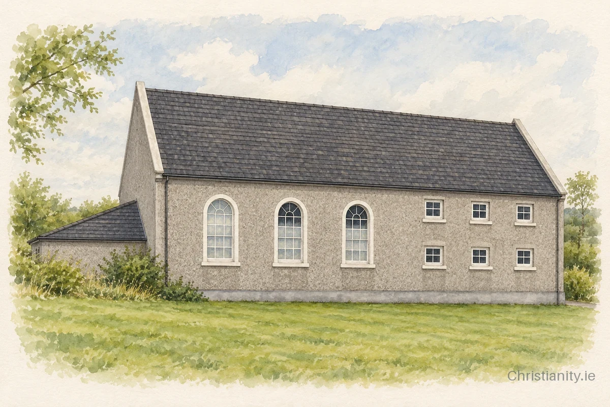 Watercolour and ink illustration of Clady Water Baptist Church