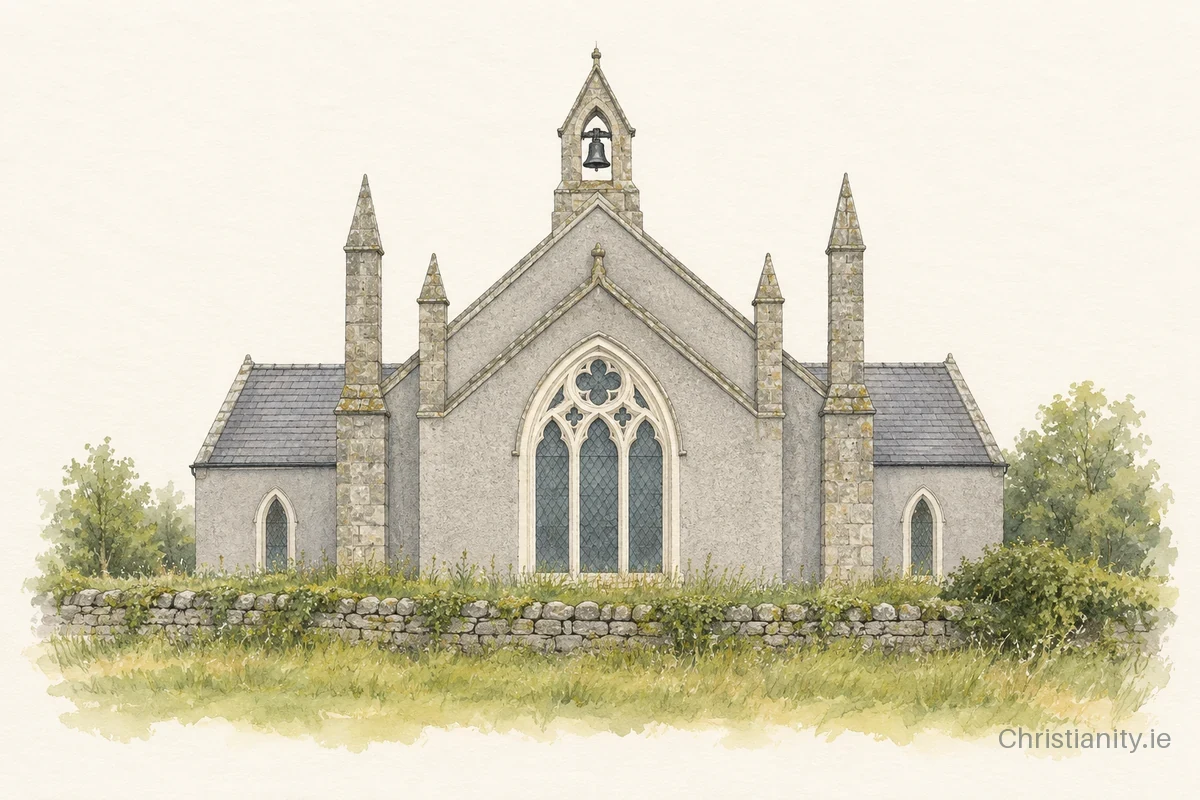 Watercolour and ink illustration of Clogh Holy Trinity