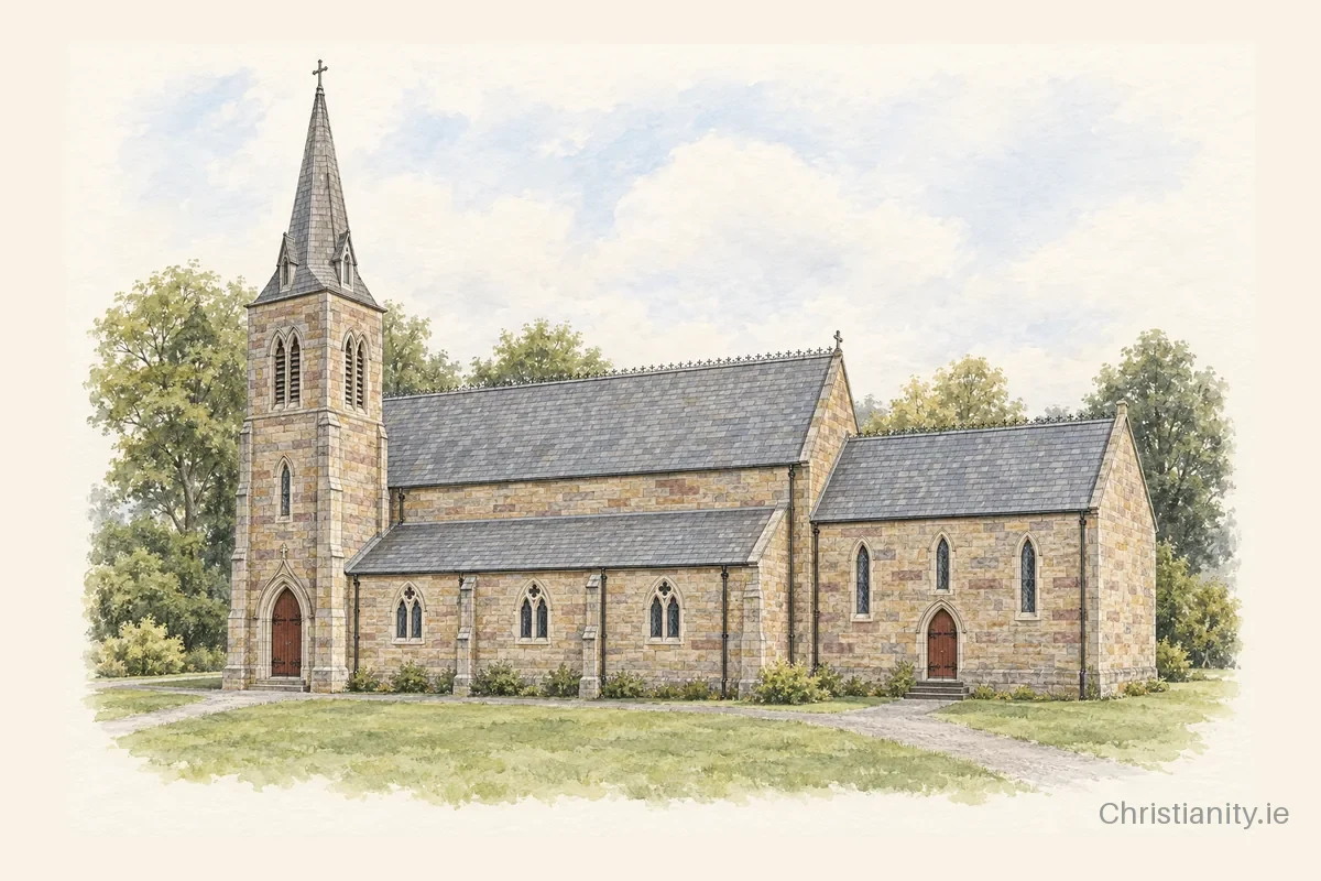 Watercolour and ink illustration of Clonegam Holy Trinity (Portlaw)