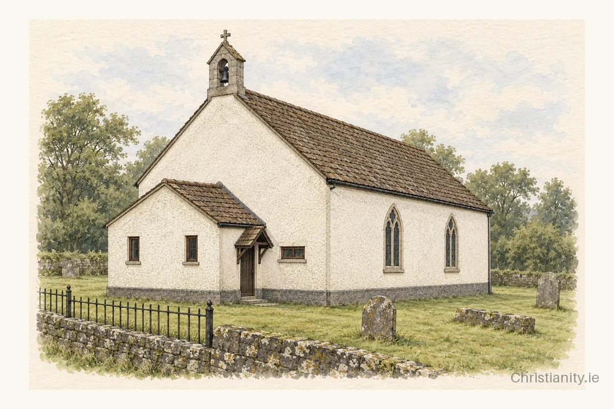 Watercolour and ink illustration of Clonsast St Kevin (Clonbullogue)
