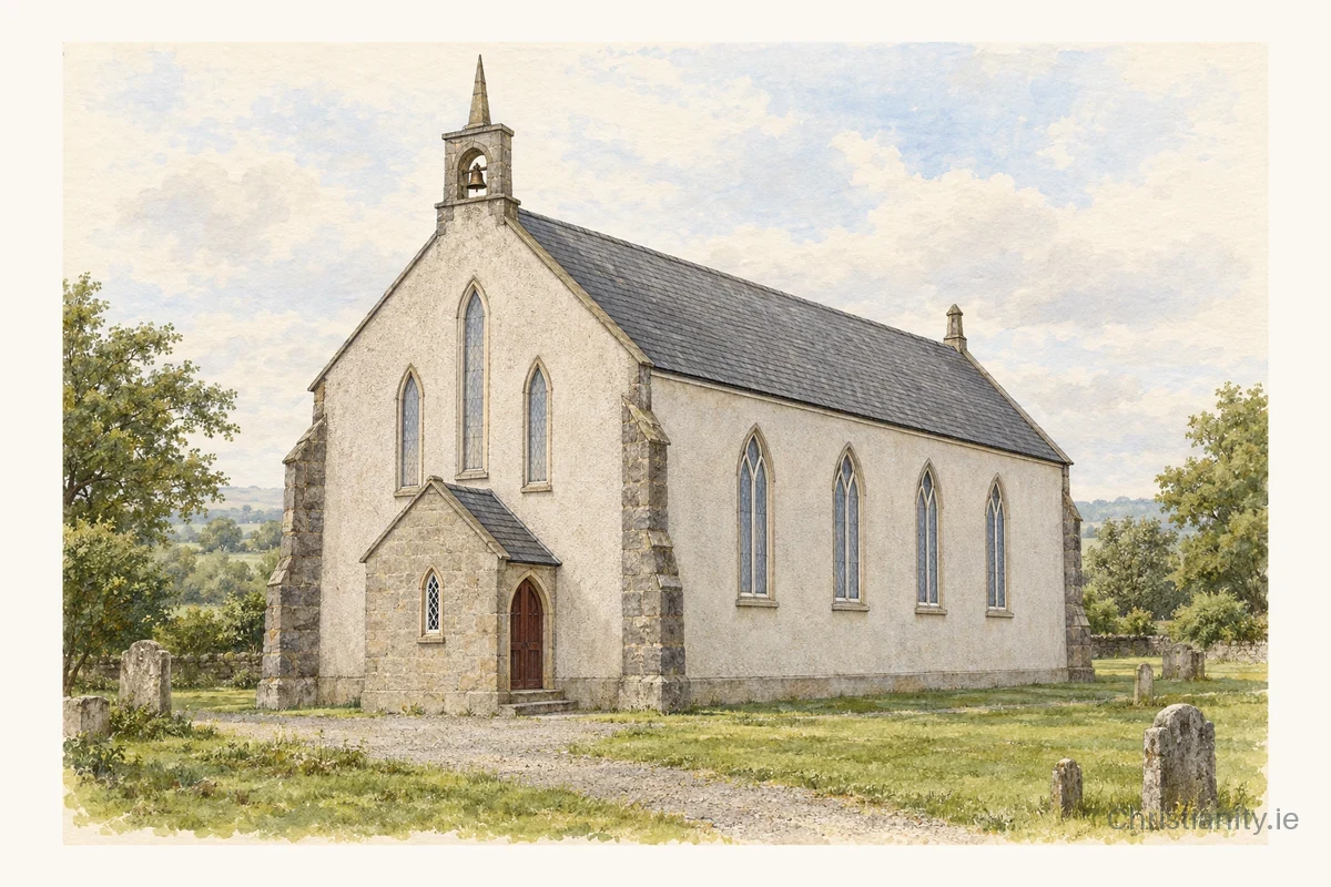 Watercolour and ink illustration of Clontibret St Colman (Gallagh)