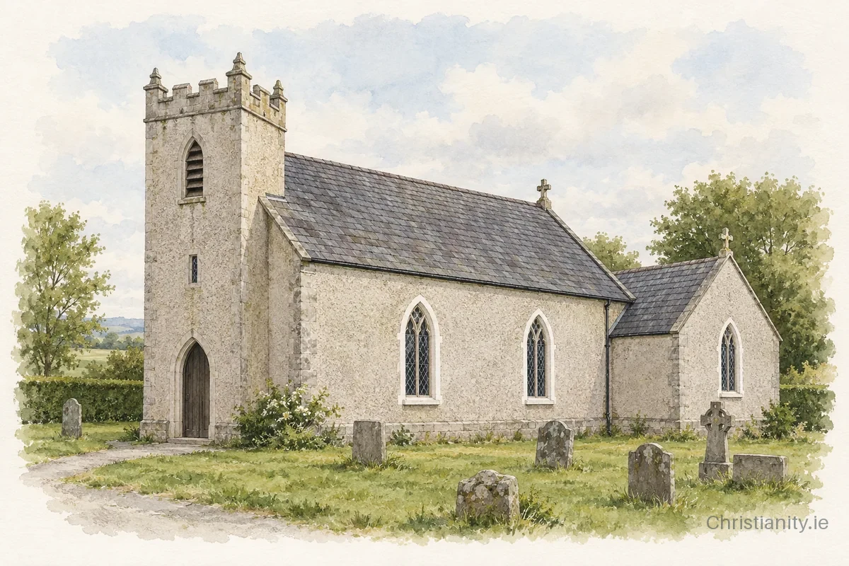 Watercolour and ink illustration of Clontuskert St Matthew