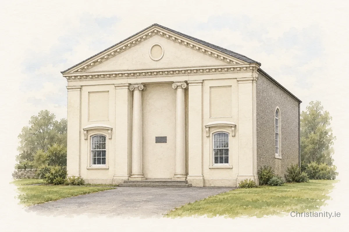 Watercolour and ink illustration of Clough Non-Subscribing Presbyterian Church
