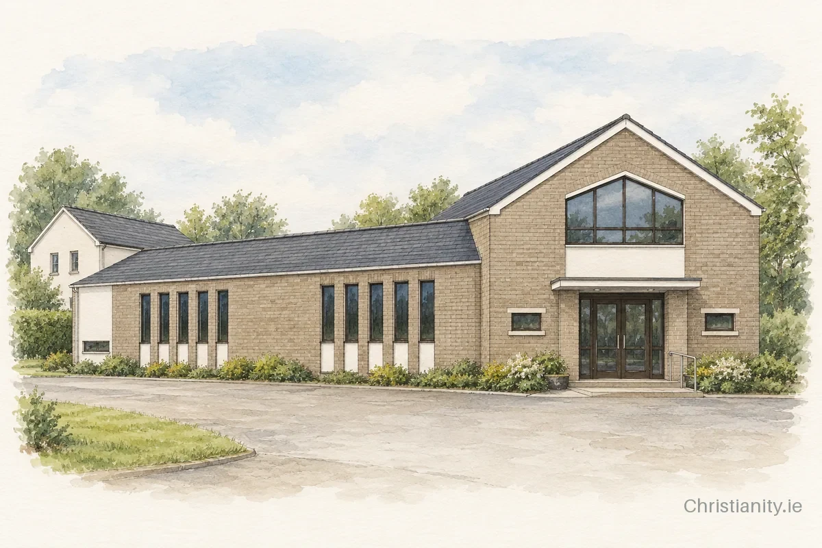 Watercolour and ink illustration of Comber Baptist Church