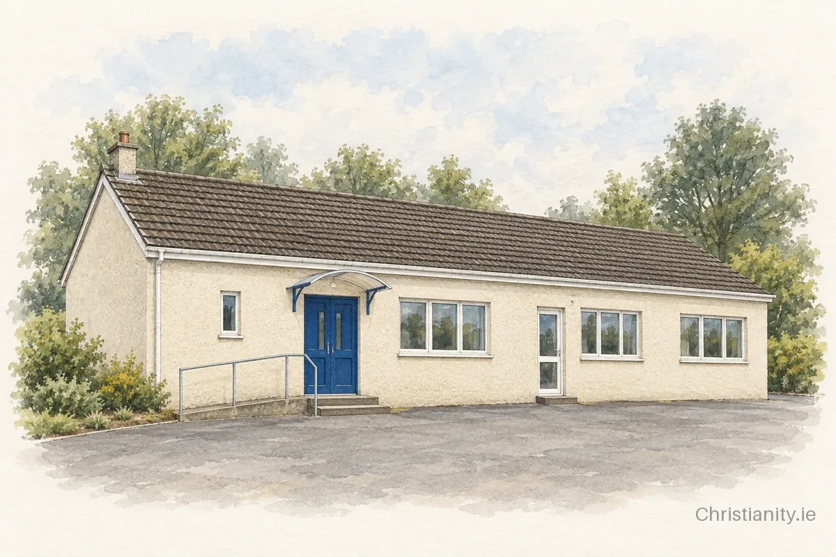 Watercolour and ink illustration of Comber Methodist Church