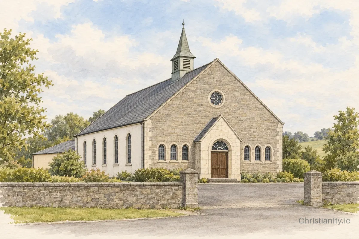 Watercolour and ink illustration of Cookstown Baptist Church