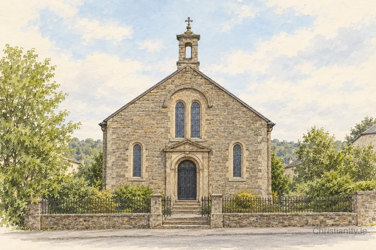 Watercolour and ink illustration of Cookstown Methodist Church