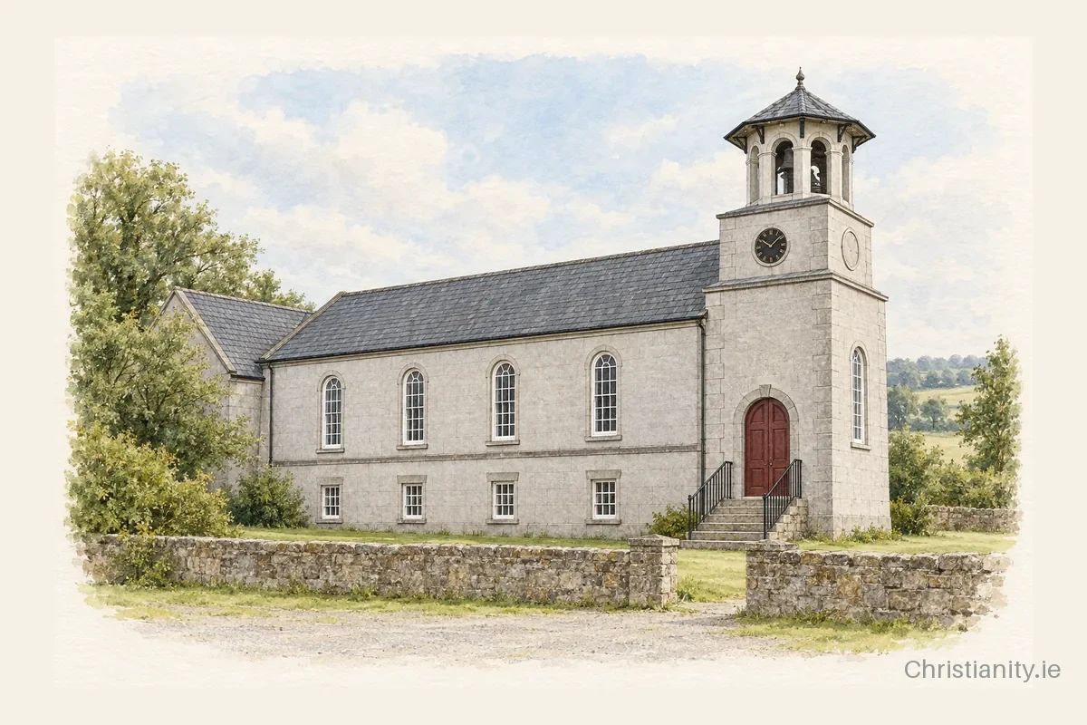 Watercolour and ink illustration of Corbally Christ Church