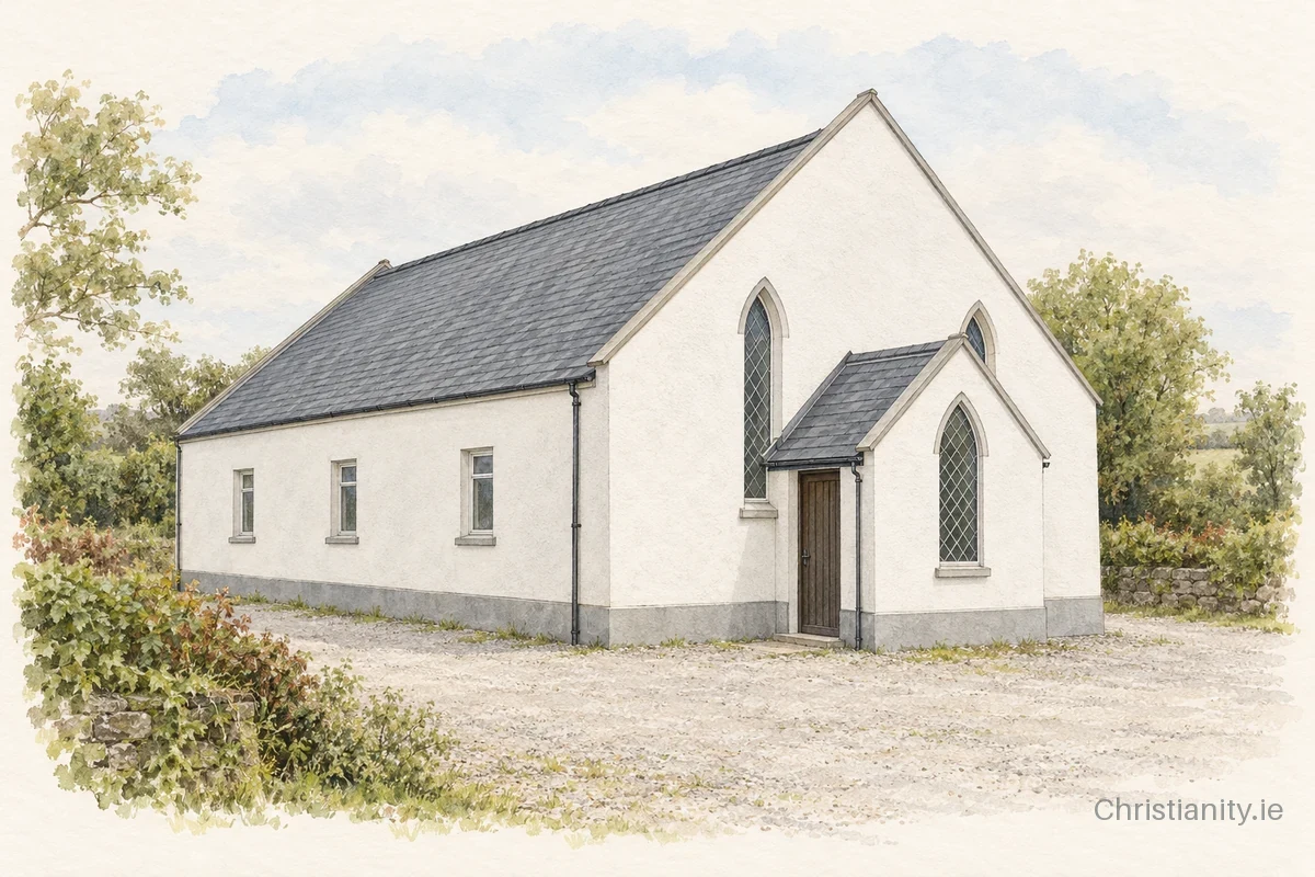 Watercolour and ink illustration of Corlespratten Methodist Church