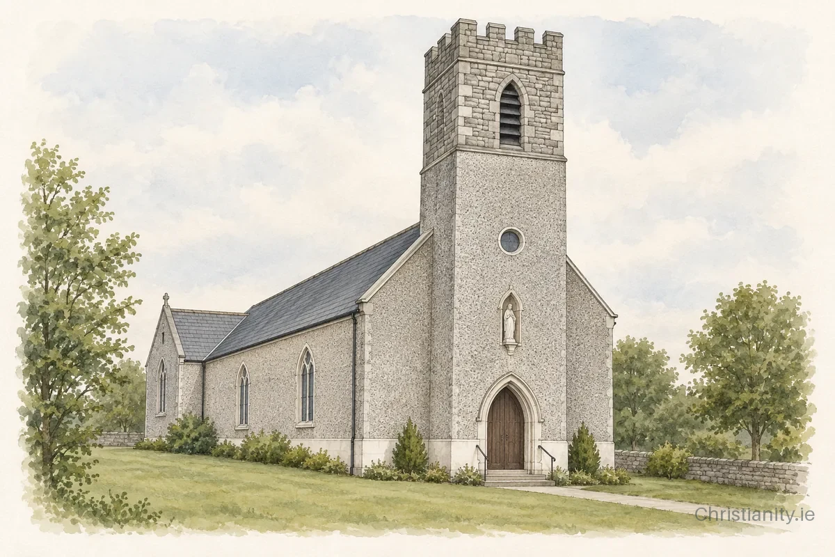 Watercolour and ink illustration of Corrundulla Church