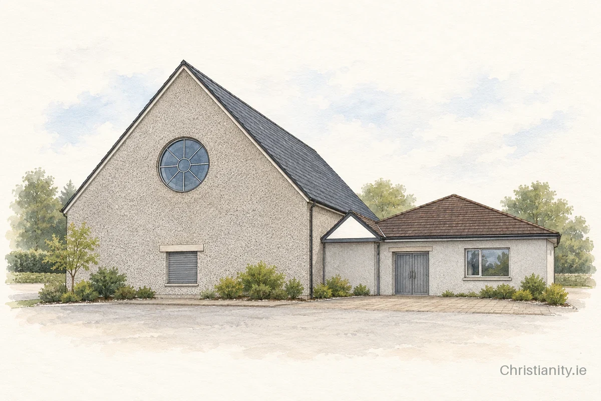 Watercolour and ink illustration of Craigavon Presbyterian Church