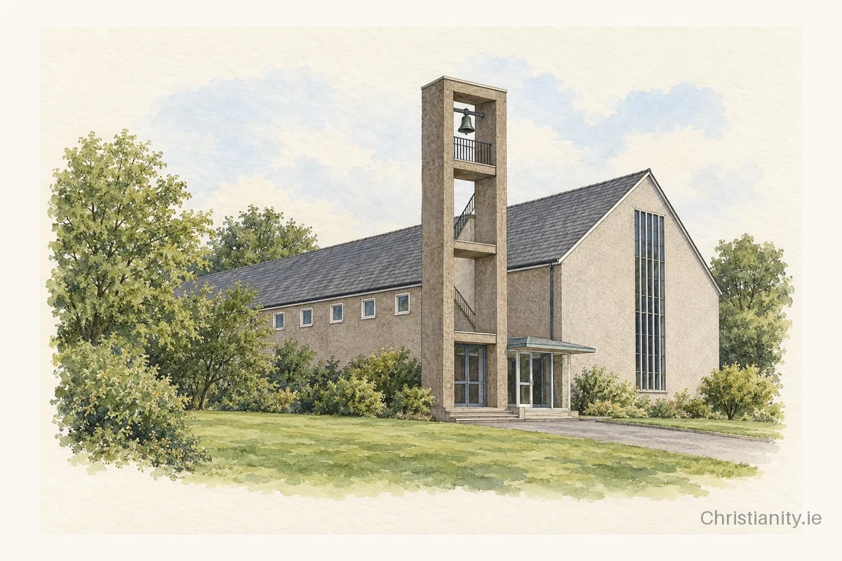 Watercolour and ink illustration of Craigy Hill Presbyterian Church