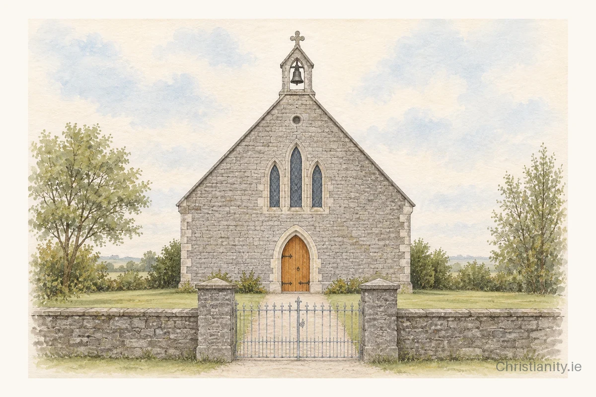 Watercolour and ink illustration of Crecora Church (Peter & Paul)